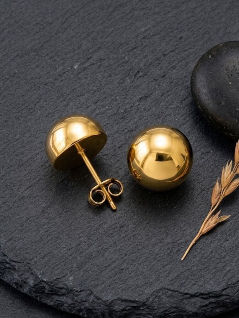 Gold Dome Stud Earrings Chunky Half Sphere Ball Clean Girl Stainless 0.5" - Picture 8 of 16